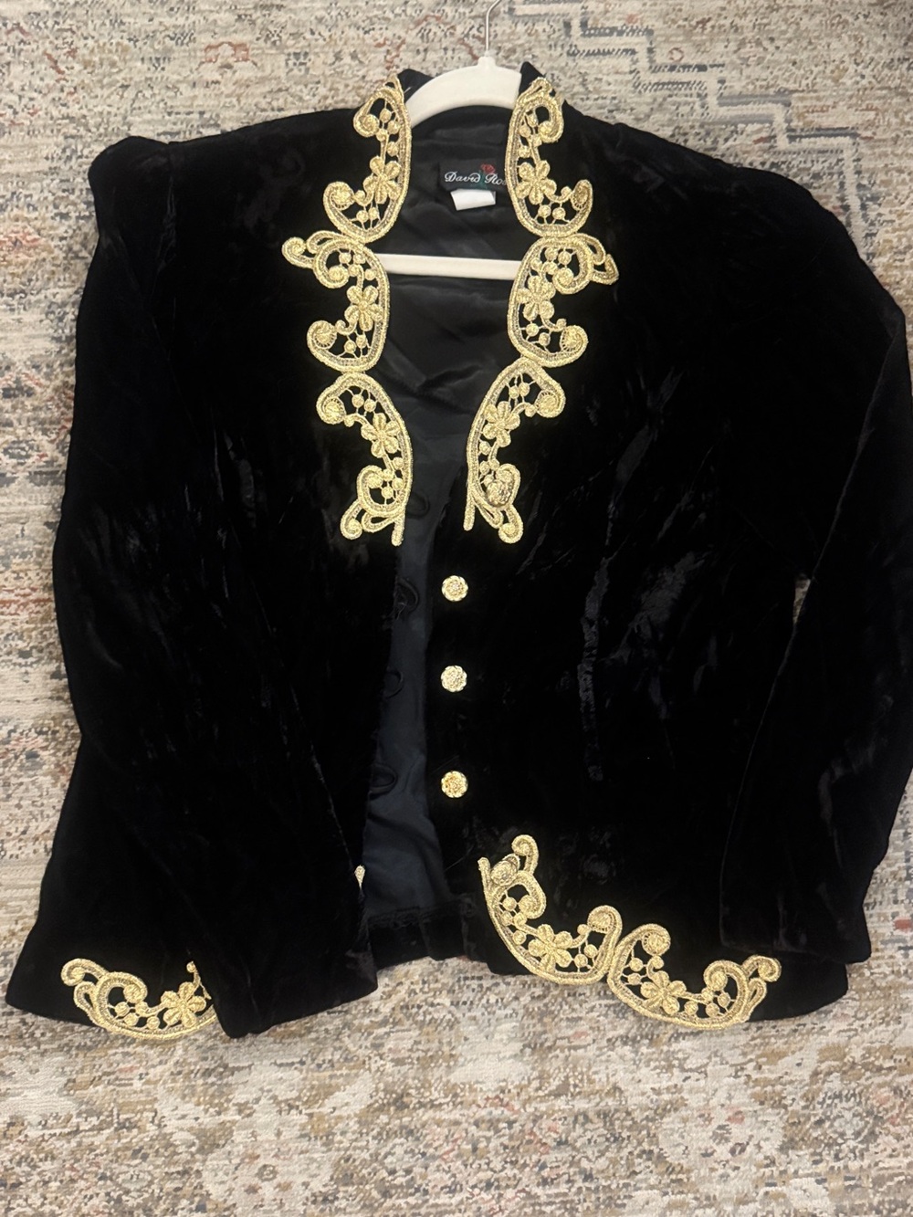 Vintage David Rose Black Velvet Jacket Gold Embroidery Shoulder Pads